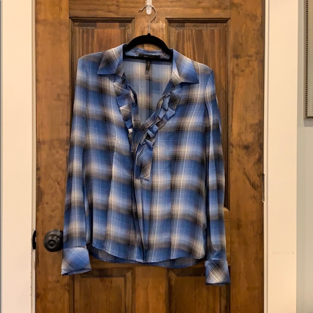 BCBG MaxAzria Blue Plaid Silk Blouse